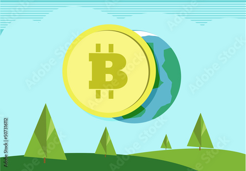 Environmental impact of Cryptocurrency mining. Editable Clip Art.
