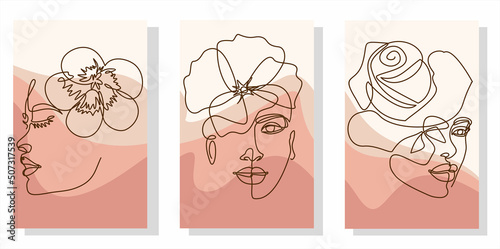 abstract, art, background, beautiful, beauty, beauty salon, continuous, contour, cosmetic, design, drawing, face, fashion, female, flower, flowers bouquet, girl, glamour, hand drawing, head, illustrat