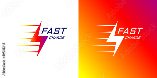 Fast electric charging lightning logo. Quick electrical power charger brand identity symbol. Speed electricity charge linear logotype. Express energy recharge company insignia. Vector advertising icon