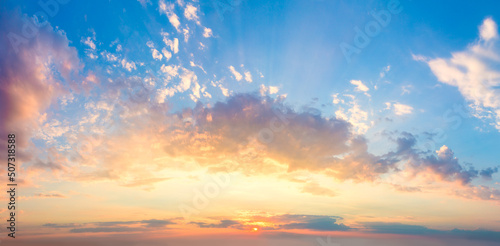 Panoranic background Sunrise Sky with colorful clouds