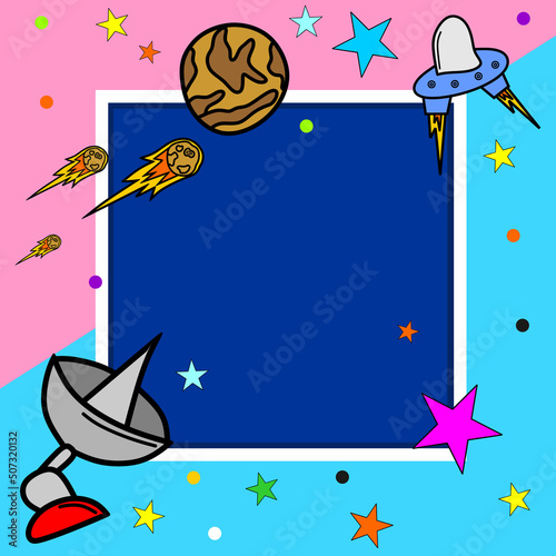 square background with space theme. design for kids
