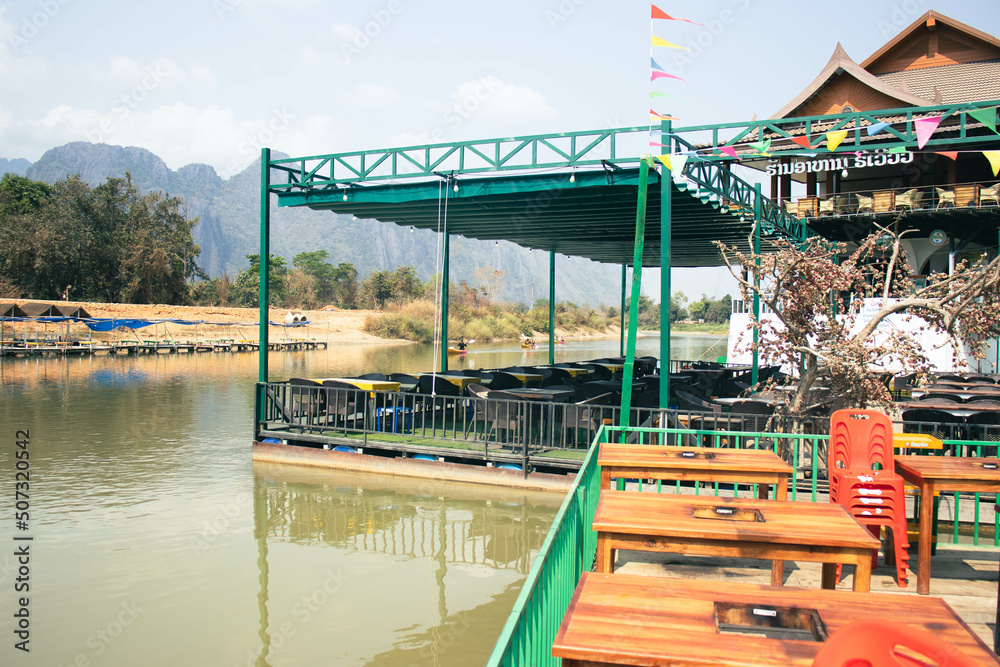 A beautiful view of Nansong River, located in Vang Vieng, Laos.