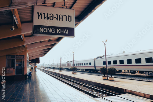 Obraz na płótnie A beautiful view of Nong Khai Train Station, located in Thailand. w salonie