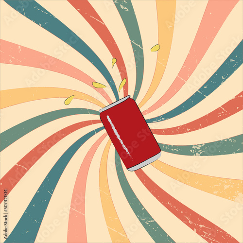hand-drawn soda can on a multicolored vintage background. 2d vector illustration