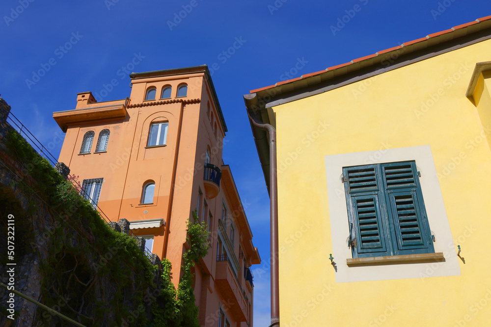 View of Portofino, an Italian fishing village, now a luxury touristic landmark with a picturesque harbour and colorful houses, Italy, Europe