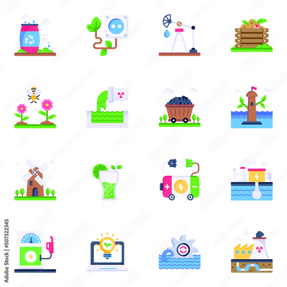 Eco Power and Agriculture Flat Icons Eco Power and Agriculture Flat Icons