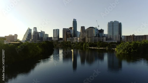 Austin Texas river skyline at dusk 2022