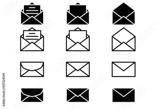 envelope icon set isolated on white background