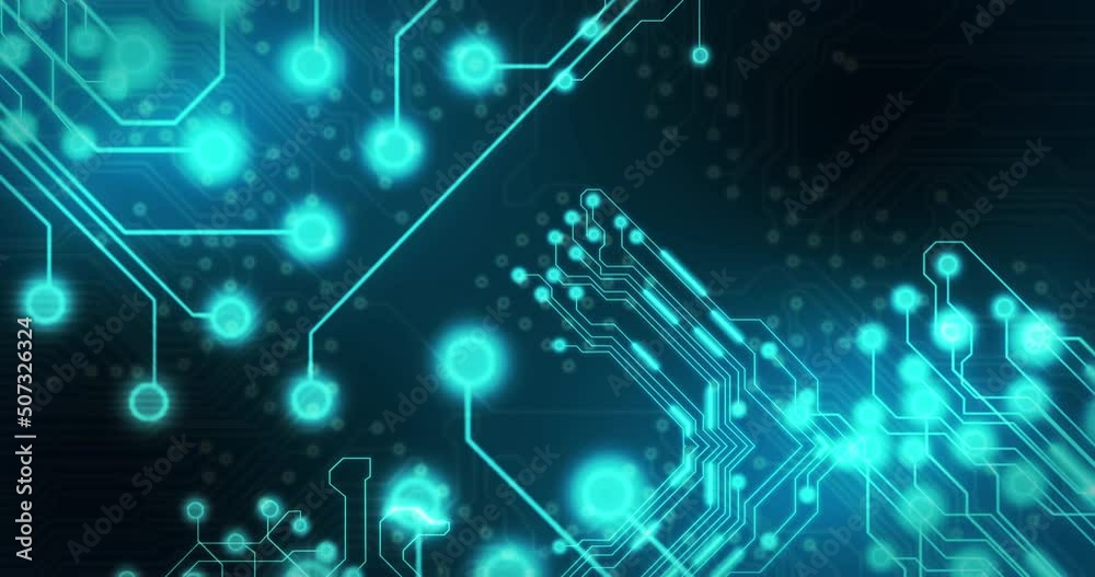Animation of technology circuit over black background Animation of technology circuit over black background