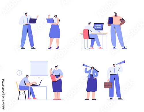 Teamwork. Business people flat vector collection.
