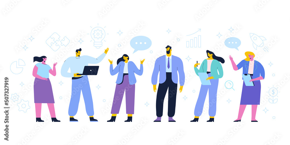 Teamwork. Business people flat vector collection.