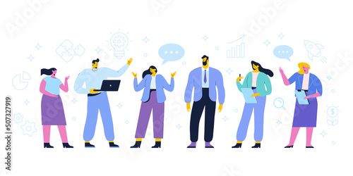 Teamwork. Business people flat vector collection.