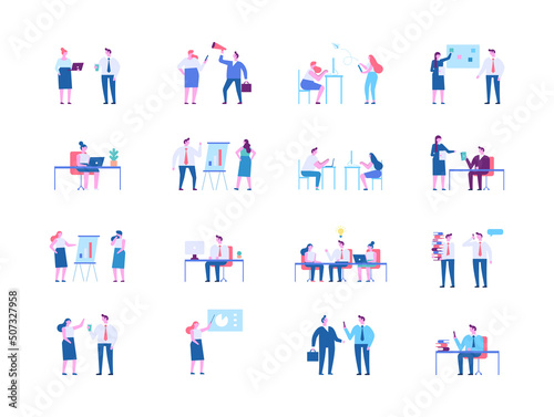 Teamwork. Business people flat vector collection.
