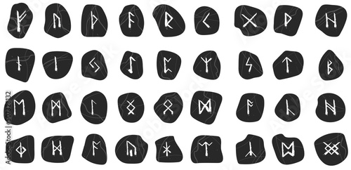 Rune. Set of Hand Drawn Wax Chalk Texture, Mystical, Esoteric, Occult, Magic Glyphs. For Game Interface.
