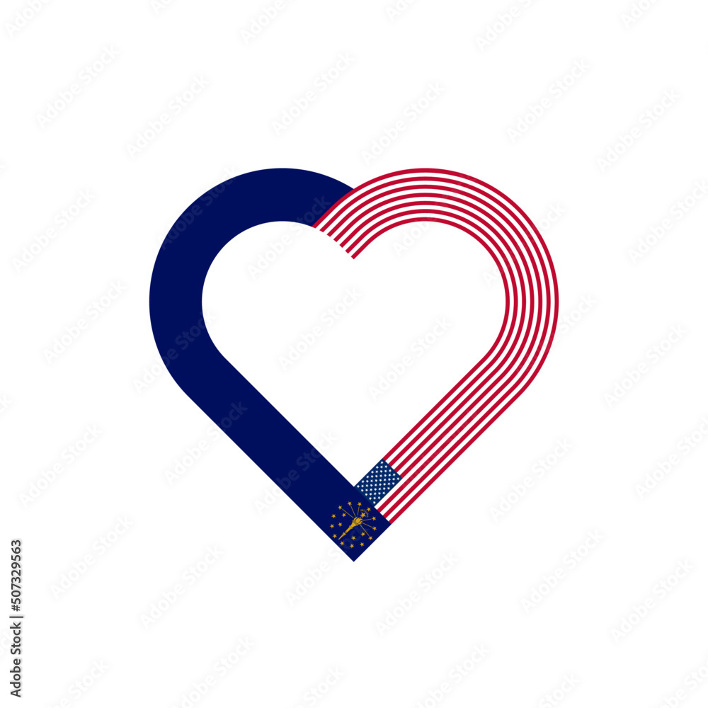 unity concept. heart ribbon icon of indiana state and united states flags. vector illustration isolated on black background unity concept. heart ribbon icon of indiana state and united states flags. vector illustration isolated on black background