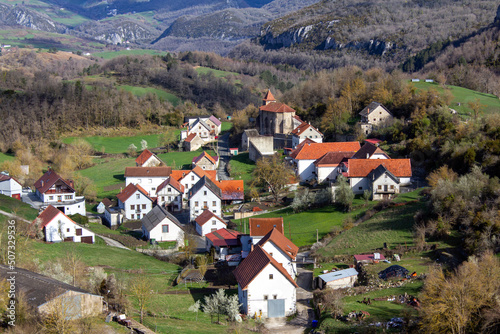 Vista de un bonito pueblo en los Pirineos navarros. Abaurrea Baja, Navarra, España.. photo