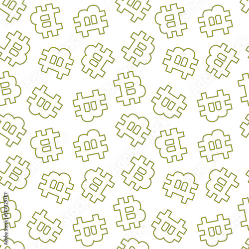 bitcoin pattern yellow letters on green background