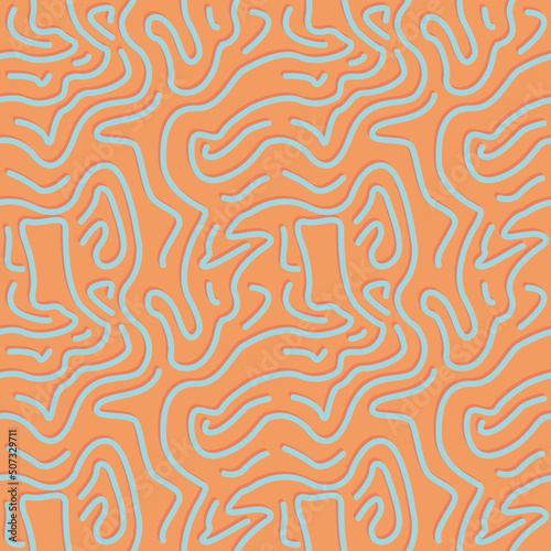 blue chaotic lines pattern with orange backrounds 