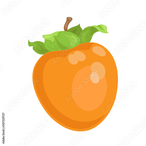 Beautiful bright persimmon. In cartoon style. Isolated on white background. Vector flat illustration.