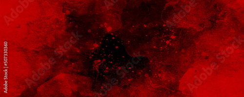 Red watercolor ombre leaks and splashes texture on red watercolor paper background, watercolor dark red black nebula universe. watercolor hand drawn illustration. red watercolor ombre leaks.
