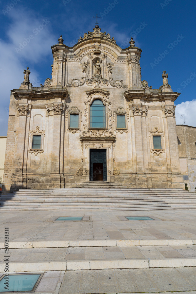 Matera - The baroque portal of Chiesa dis San Francisco Assisi.