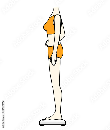 体脂肪を気にしている体重計に乗っている女性のイラスト