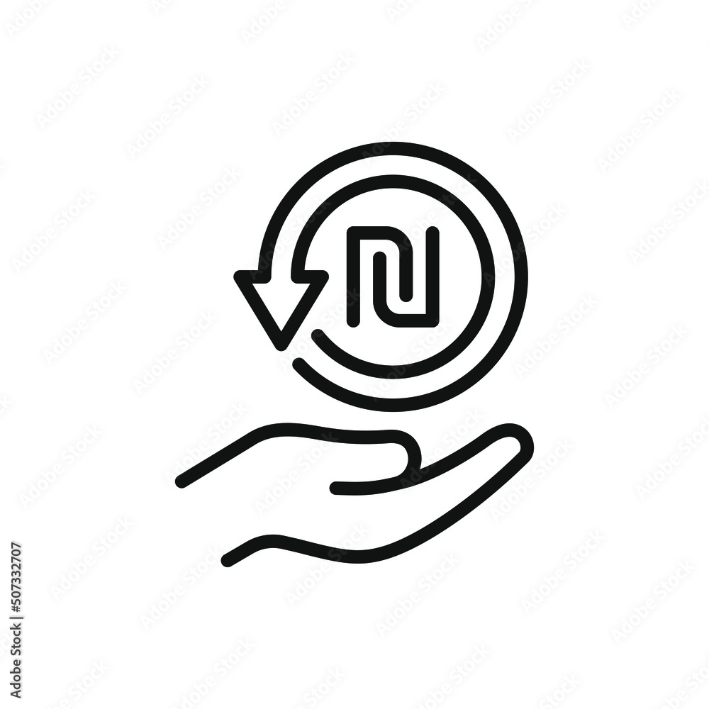 Shekel cashback. Money return. Chargeback line icon isolated on white background. Vector illustration Shekel cashback. Money return. Chargeback line icon isolated on white background. Vector illustration