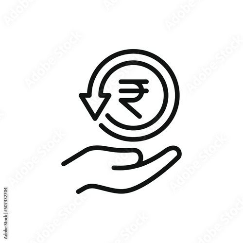 Rupee cashback. Money return. Chargeback line icon isolated on white background. Vector illustration