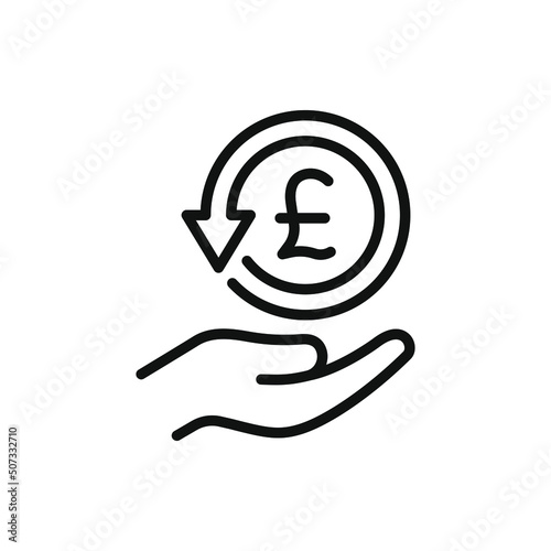 Pound cashback. Money return. Chargeback line icon isolated on white background. Vector illustration