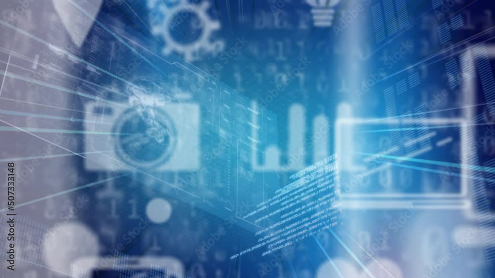 Animation of data processing over blue background Animation of data processing over blue background