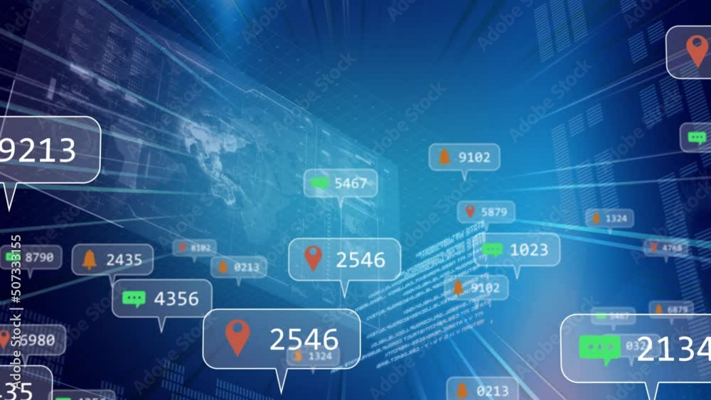Animation of data processing over blue background Animation of data processing over blue background