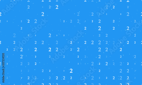 Seamless background pattern of evenly spaced white number two symbols of different sizes and opacity. Vector illustration on blue background with stars