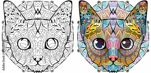 Zentangle stylized head of cat. Hand Drawn lace vector illustration