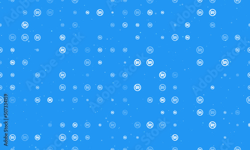 Seamless background pattern of evenly spaced white no video symbols of different sizes and opacity. Vector illustration on blue background with stars