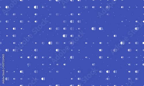 Seamless background pattern of evenly spaced white headlight symbols of different sizes and opacity. Vector illustration on indigo background with stars