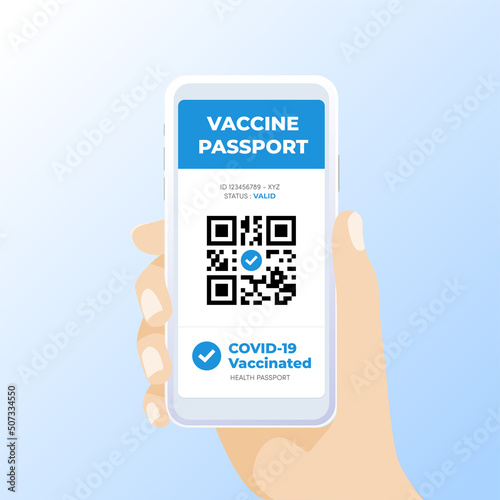 Digital vaccine passport on mobile phone screen. Scanning QR code for vaccine passport.