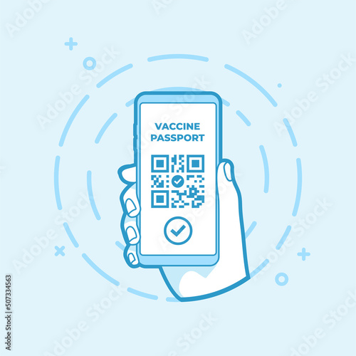 Digital vaccine passport on mobile phone screen. Scanning QR code for vaccine passport.