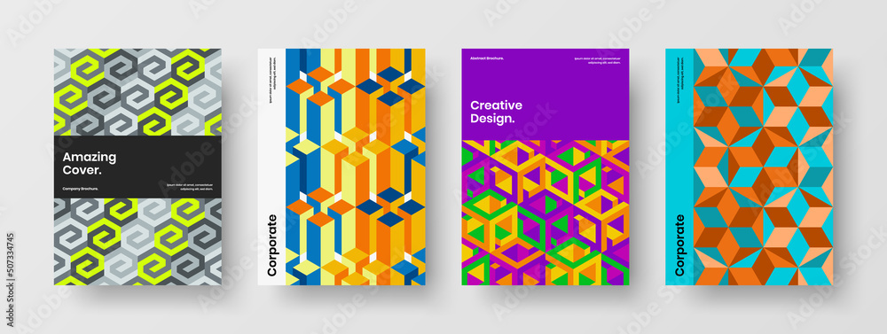 Minimalistic company brochure A4 vector design concept bundle. Modern geometric shapes catalog cover illustration composition. Minimalistic company brochure A4 vector design concept bundle. Modern geometric shapes catalog cover illustration composition.