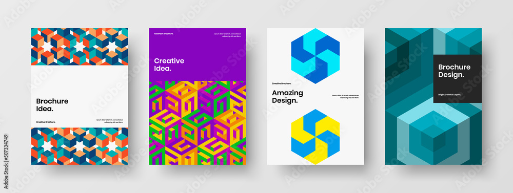 Minimalistic geometric tiles leaflet layout composition. Trendy magazine cover A4 vector design concept collection.