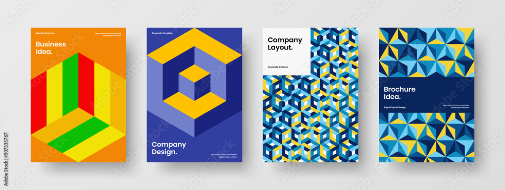 Amazing brochure A4 design vector template collection. Clean mosaic tiles book cover concept bundle.
