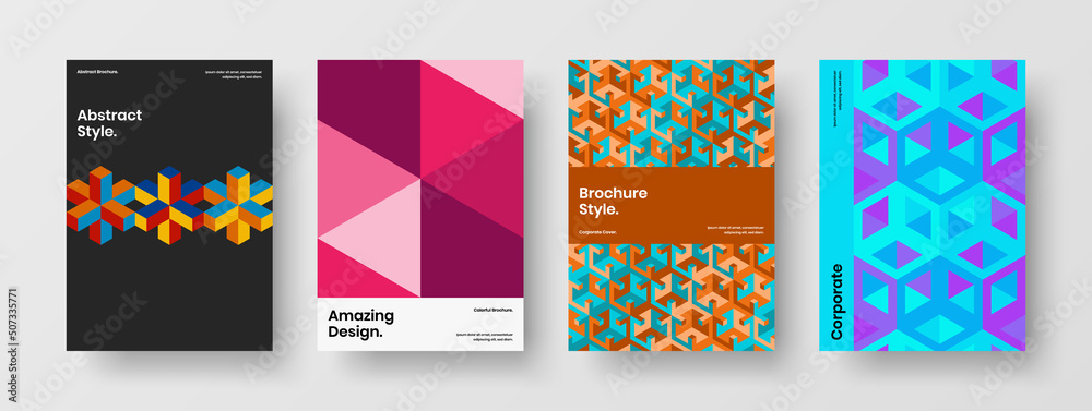 Fototapeta premium Modern banner A4 design vector template composition. Vivid mosaic tiles leaflet concept bundle.