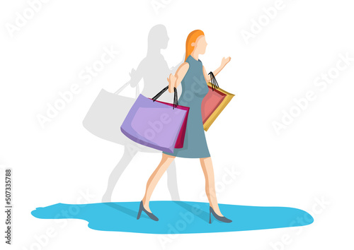 Shopping girl with shopping bags on sales,Vector illustration flat design isolated on white with clipping path
