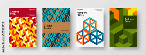 Vivid cover vector design layout composition. Clean mosaic shapes leaflet template bundle.