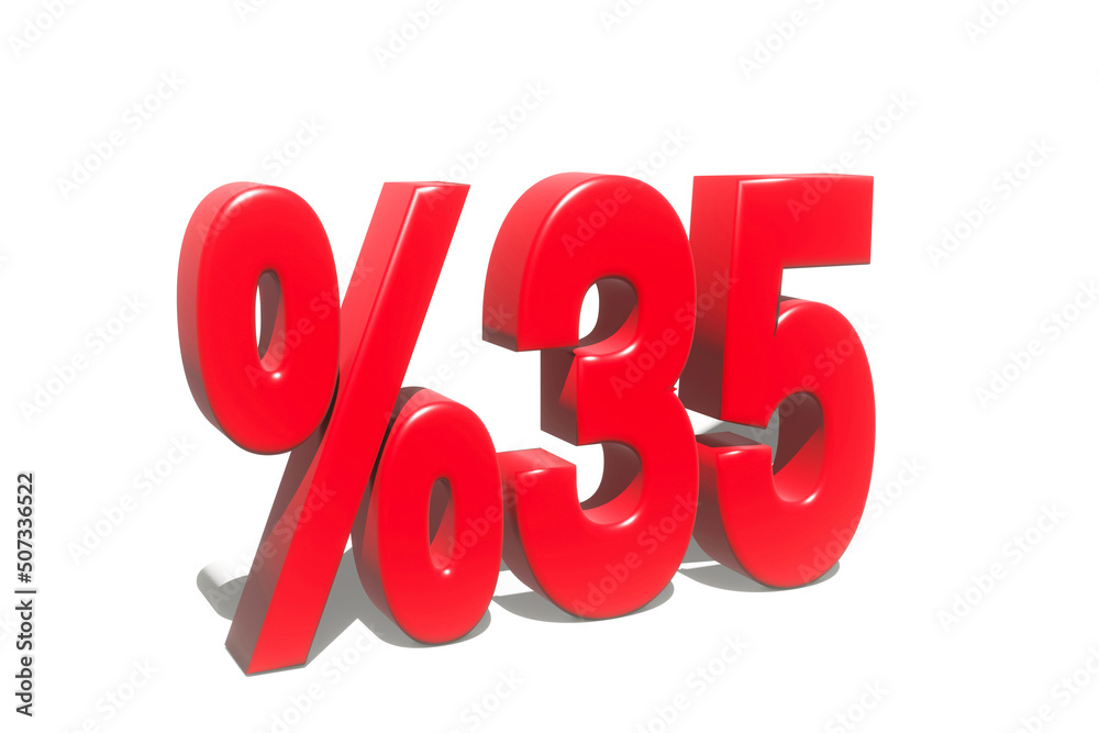 illustration of 35 percent discount in 3D illustration red color with white background and copy space illustration of 35 percent discount in 3D illustration red color with white background and copy space