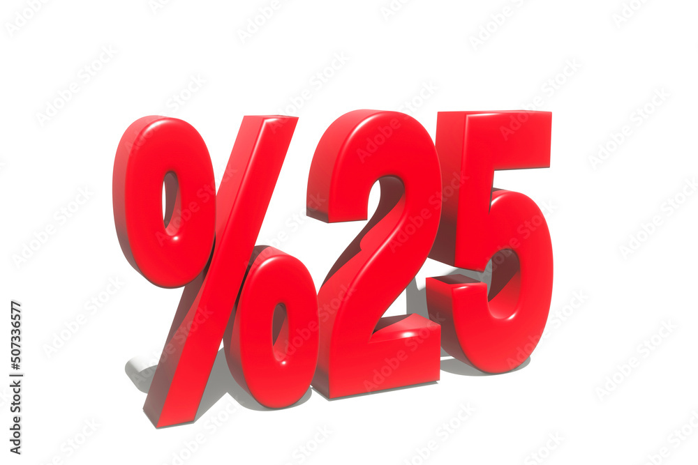 illustration of 25 percent discount in 3D illustration red color with white background and copy space illustration of 25 percent discount in 3D illustration red color with white background and copy space