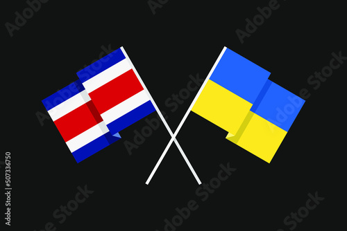 Flags of the countries of Ukraine and the Republic of Costa Rica (Central America) in national colors. Help and support from friendly countries. Flat minimal design.