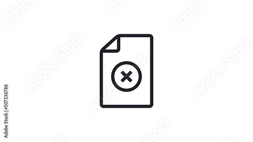 Animated linear document icon with deflected sign. File does not fit concept icon.