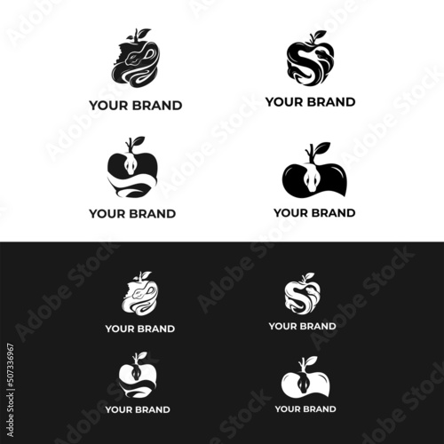 black apple with snake logo design template for your brand