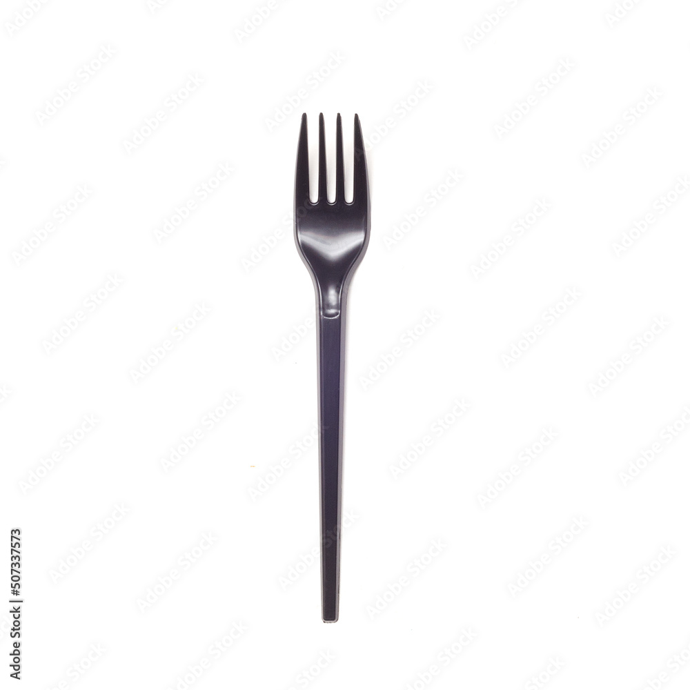 One black plastic folk isolated on white background. One black plastic folk isolated on white background.