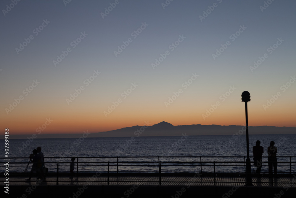 view of Teide, the highest mountain in Spain on the island of Tenerife, from Gran Canaria